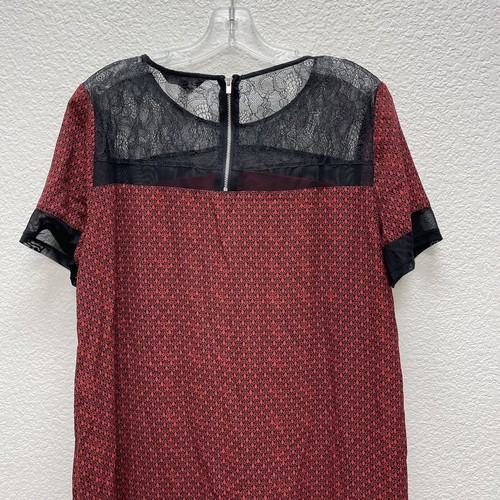 Express Womens Medium Shift Dress Red Black Grey Geometric Lace Paneled Lined - Picture 7 of 9