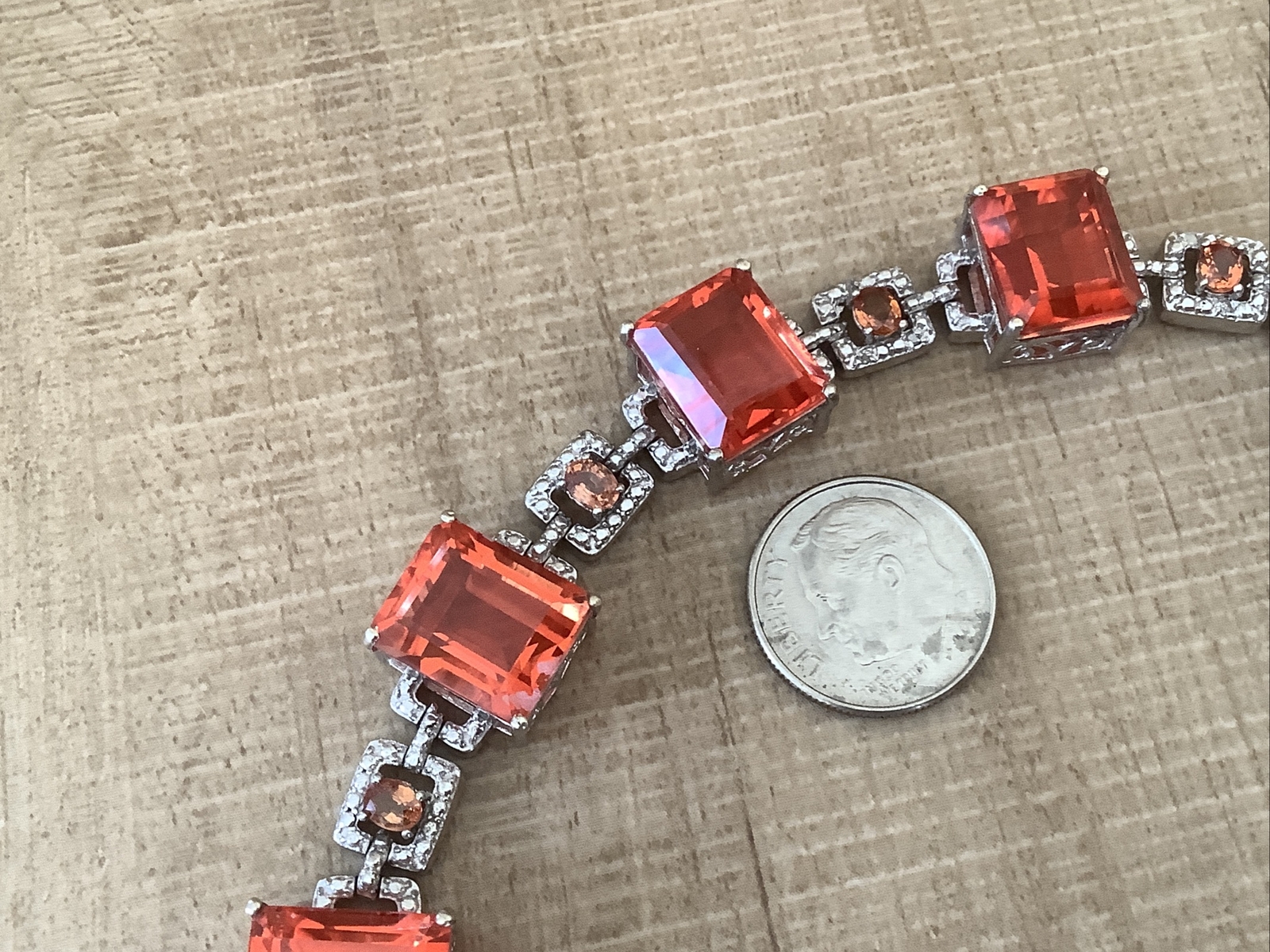 Chunky Sterling  Silver Rectangular Orange Coral … - image 5