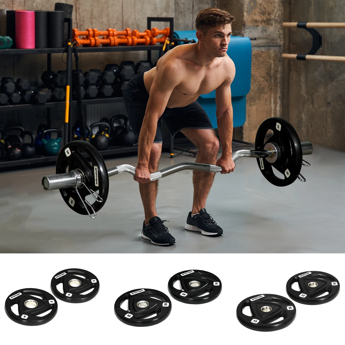 Olympic Weight Plates Tri Grip Barbell Weights Set with 2 039