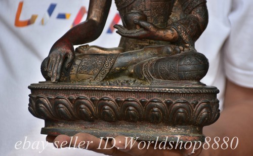 12 Zoll alte tibetische tibetische Bronze vergoldete Shakyamuni Amitabha Buddha Statue - Bild 8 von 15