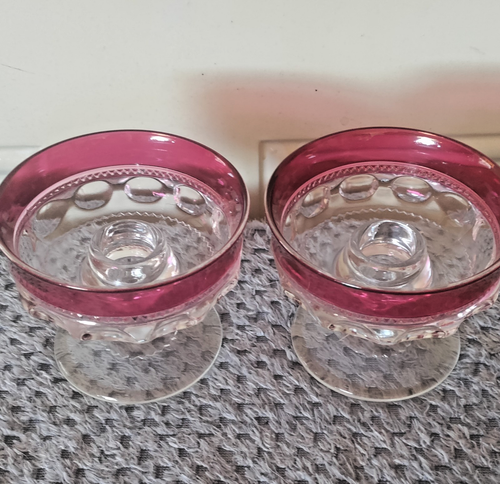 Pair of Kings Crown Ruby Stain/Flash Thumbprint Single Stick Candle Holders - Picture 3 of 3