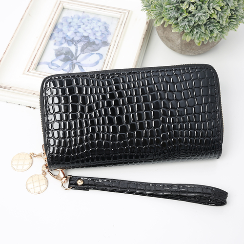 Women's Long Double Zipper Phone Wallet Large Capacity Patent Leather Handbag - Picture 13 of 21
