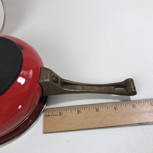 VTG 1970s Asta Red Enamelware Sauce Pan 6” w/ Brass Handle West Germany As-is - Picture 5 of 15