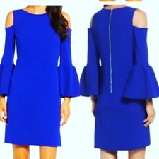 💙WORN ONCE ELIZA J CUT-OUT PEEK-A-BOO ROYAL BLUE COCKTAIL BELL SLEEVE DRESS 4