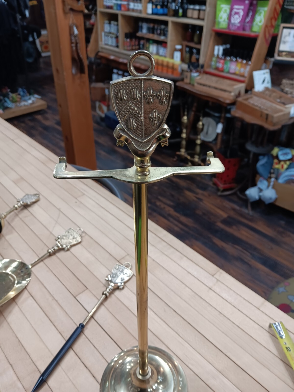 Vintage Brass Fireplace Tool Set w/ Stand – 3 Pc 17.5" Tall Crest Handles