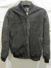 Black Suede Leather Bomber flight baseball type jacket coat Medium. M