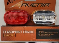 Avenir Flashpoint Bicycle LED Front Rear Light Set White Red Flash Steady Combo