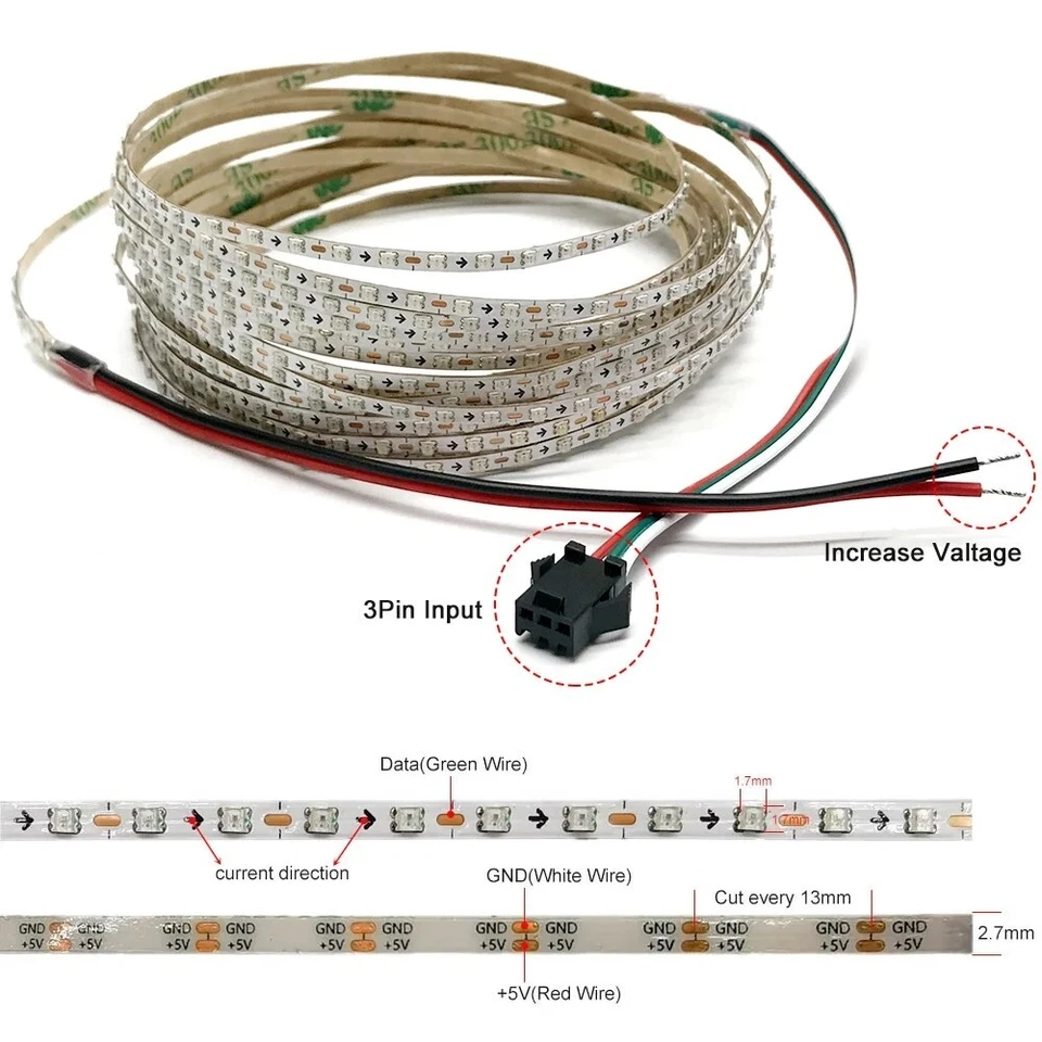 2.7mm WS2812B RGBIC LED Strip Light Ultra-Narrow Individually Addressable 5V 12V - Image 4 of 4