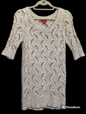 Elle Women's Crochet-Like Cable Short Sleeve Sweater or Dress Size Medium