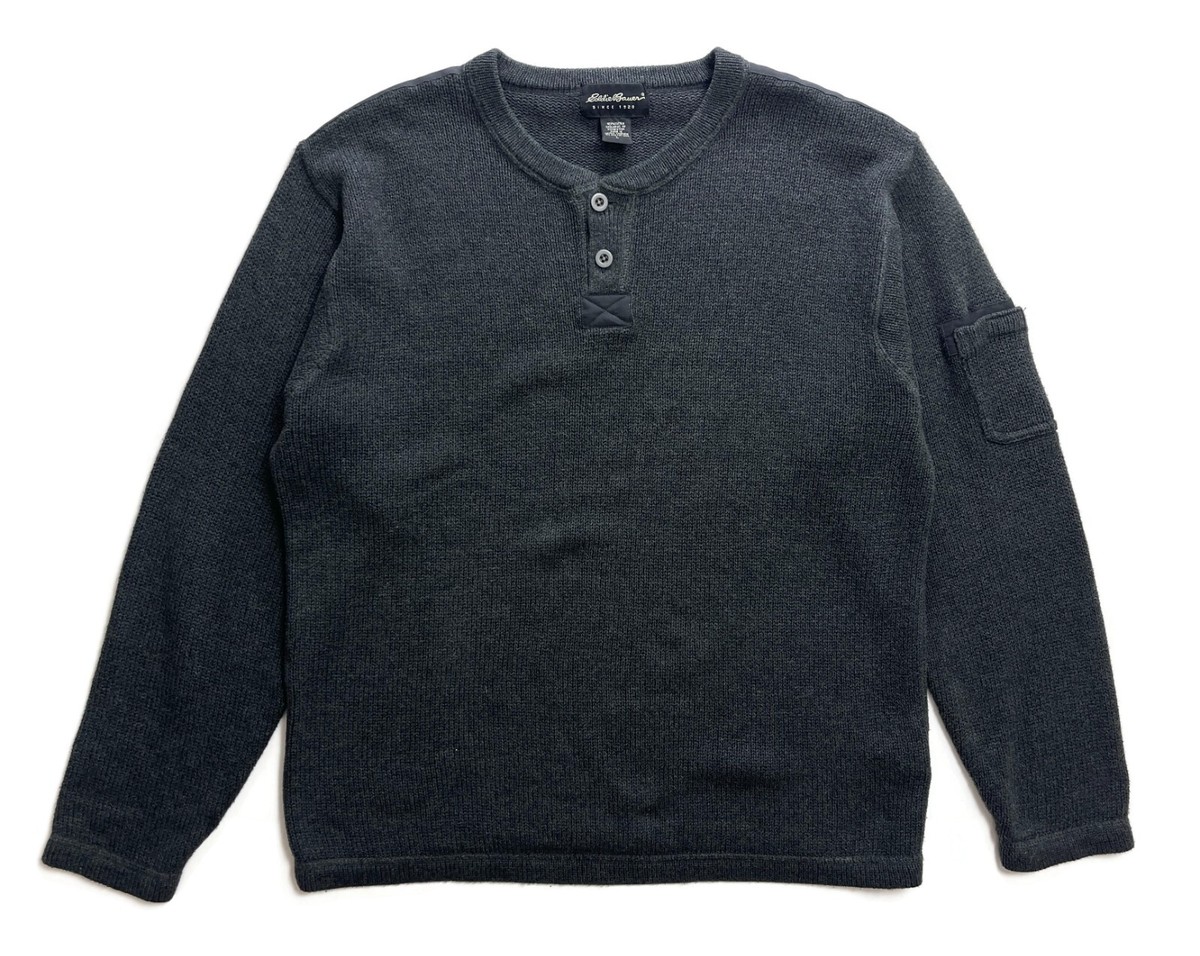 Eddie Bauer Knit Henley Sweater Mens Large vintage United Kingdom cotton gray L