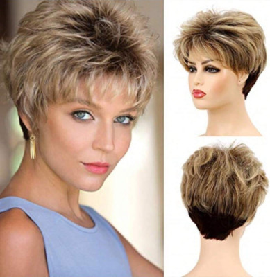 Short Pixie Wigs For Women Mixed Blonde Synthetic Layered Cosplay Hair Wig
