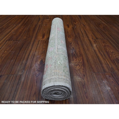 3'x8'1" Camouflage Green Runner Angora Oushak Hand Knotted Oriental Rug G89470 - Picture 4 of 6