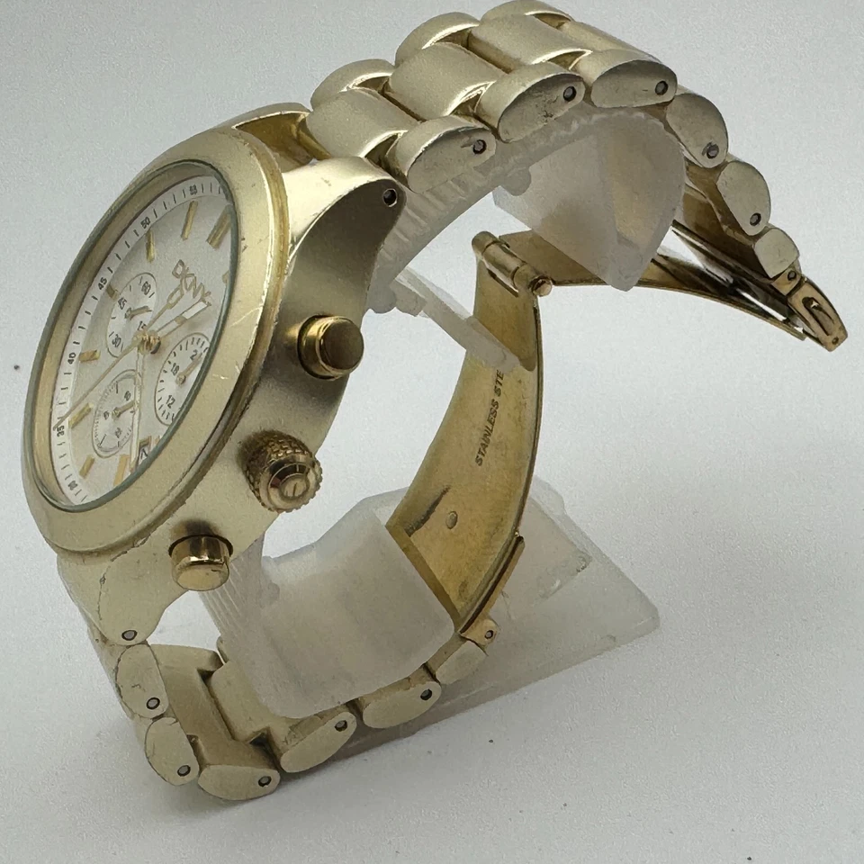 DKNY Reloj Cuarzo Unisex Tono Dorado Aluminio Cronógrafo Analógico Batería Nueva 6" Foto 4 de 4