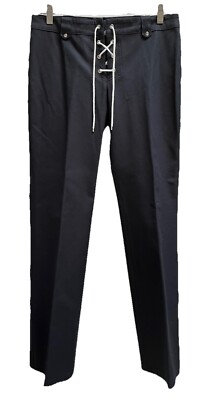 ESCADA Black Label Lace Up Navy Stretch Cotton Straight Leg Pants Slacks 38 US 8