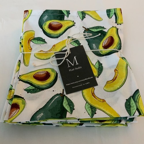 NEW Handmade 100% COTTON DINNER NAPKINS SET of 4 Size 20" X 17" Bright Avocados - Picture 4 of 12