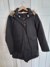 Ellesse Ladies Quilted Mid-length Coat With Detachable Fur Trimmed Hood Size 12