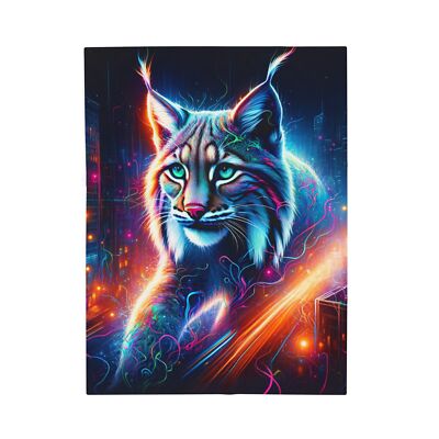 Velveteen Plush Blanket Nocturnal Lynx in Neon Shadows