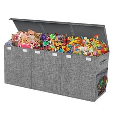 Extra Large Toy Box Chest with Lids, Collapsible Sturdy Kids Toy Storage Gray