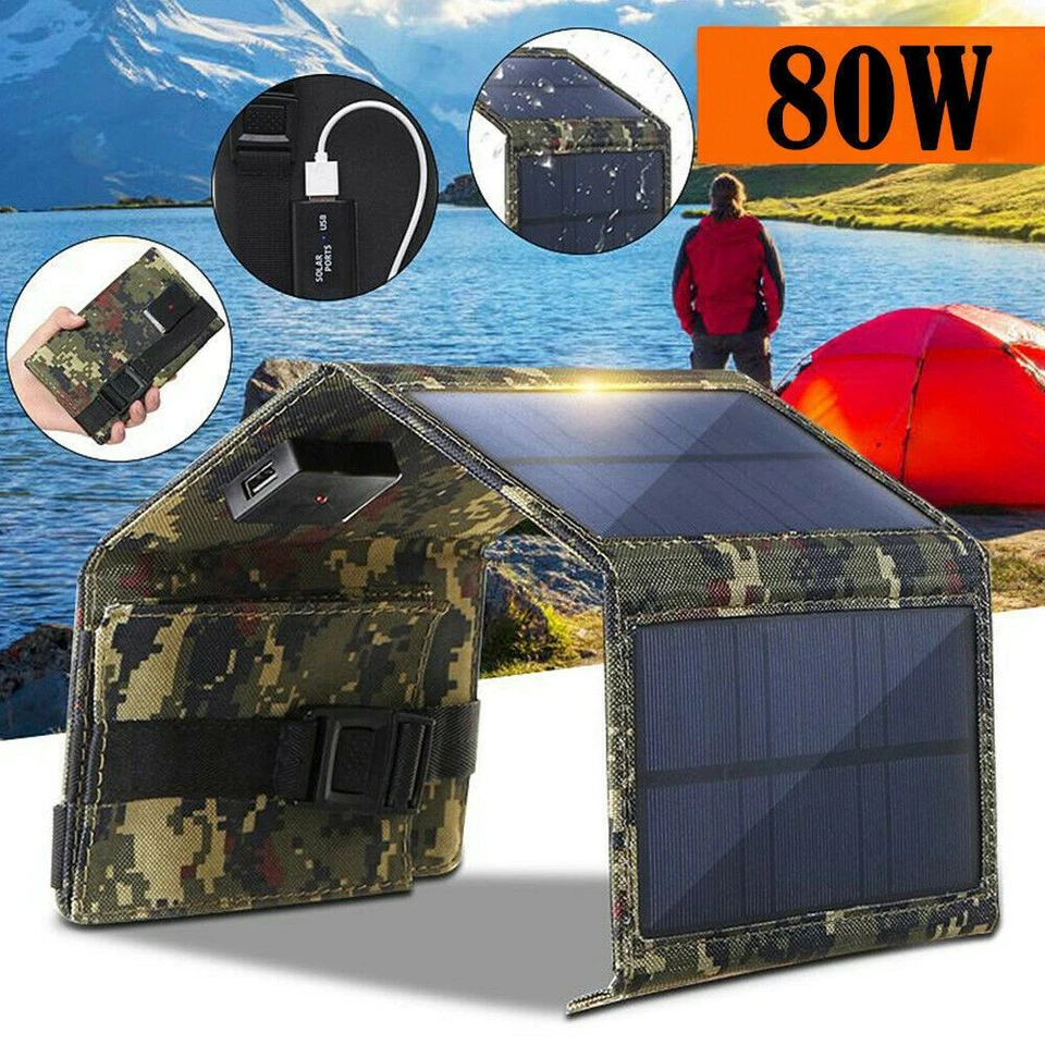 80W USB Solarpanel Klappbare Power Bank Outdoor Camping Wandern Handy Ladegerät - Bild 2 von 4