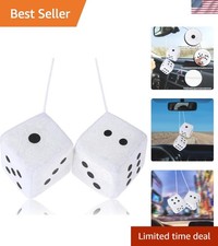 Soft Retro White Fuzzy Dice - Adorable Car Mirror Accessories For All Occasions