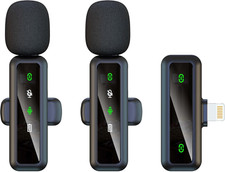 Mini Wireless Lavalier Microphone for iPhone, 2 Pack Mini LED Display Lavalier M