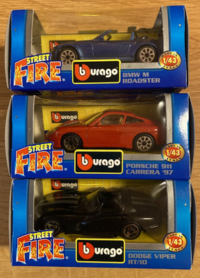 Bburago Street Fire 1:43 Lot Of 3 Dodge Viper BMW M Roadster Dodge Viper RT/10