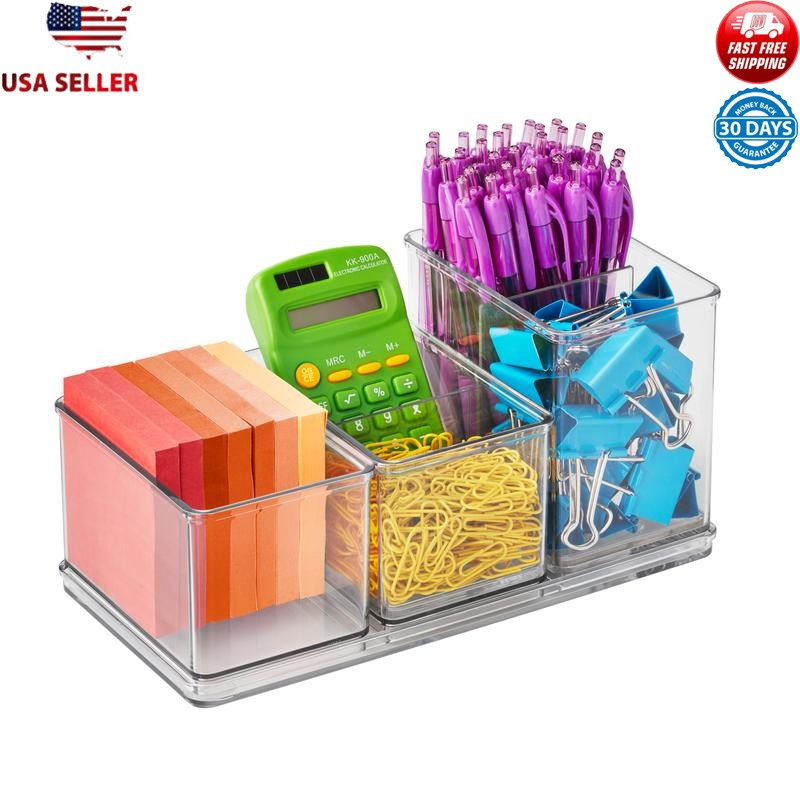 4-Piece Clear Desktop Organizer Set for Office Supplies Storage