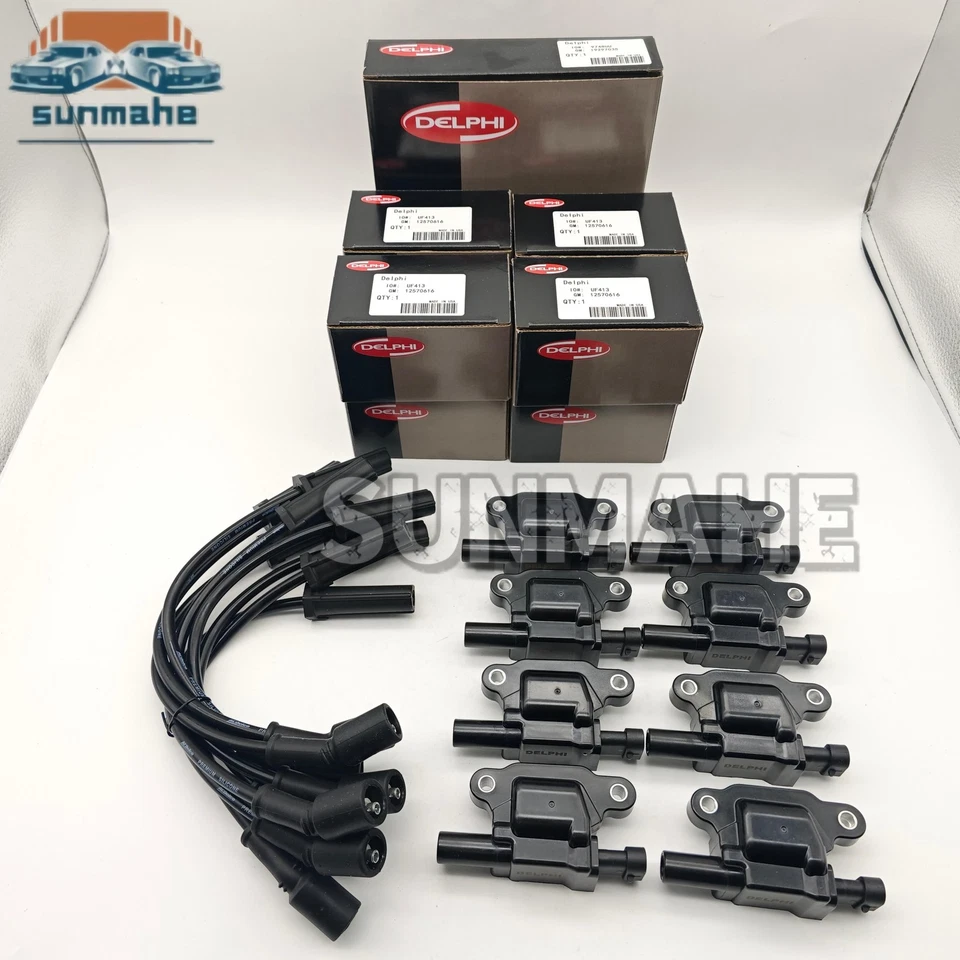 8 Pack DELPHI UF413 Ignition Coil & 9748UU Wire For 04-21 GMC Cadillac Chevrolet - Image 2 of 4