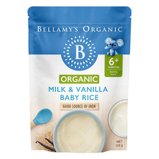 Bellamy's Organic Milk & Vanilla Baby Rice Infant Cereal 125g Bellamys 6+ Months