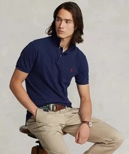 Men's Custom Slim-Fit Mesh Polo Shirt Blue Large S-5XL