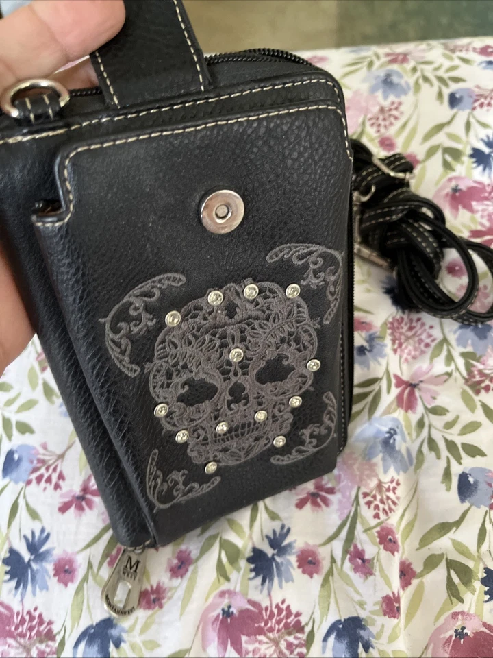 Montana West Embroidered Purse Skeleton Small Kris Kross With Cell Phone Holder - Image 2 of 4