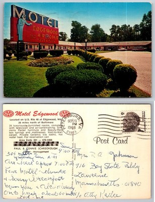 Vintage 1968 Motel Edgewood Postcard US Route 40 Maryland Baltimore AAA