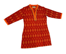 Fabindia Women s 100 Silk Hand Embroidered Sequin Tunic Kurti Ikat Pattern