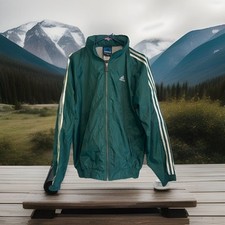 Vintage Adidas Team Green White Windbreaker Full Zip Track Jacket Hood Medium