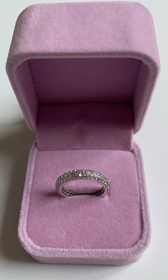 Anello in argento S925 rodiato con zirconi bianchi e rosa misura 11 - Immagine 2 di 4