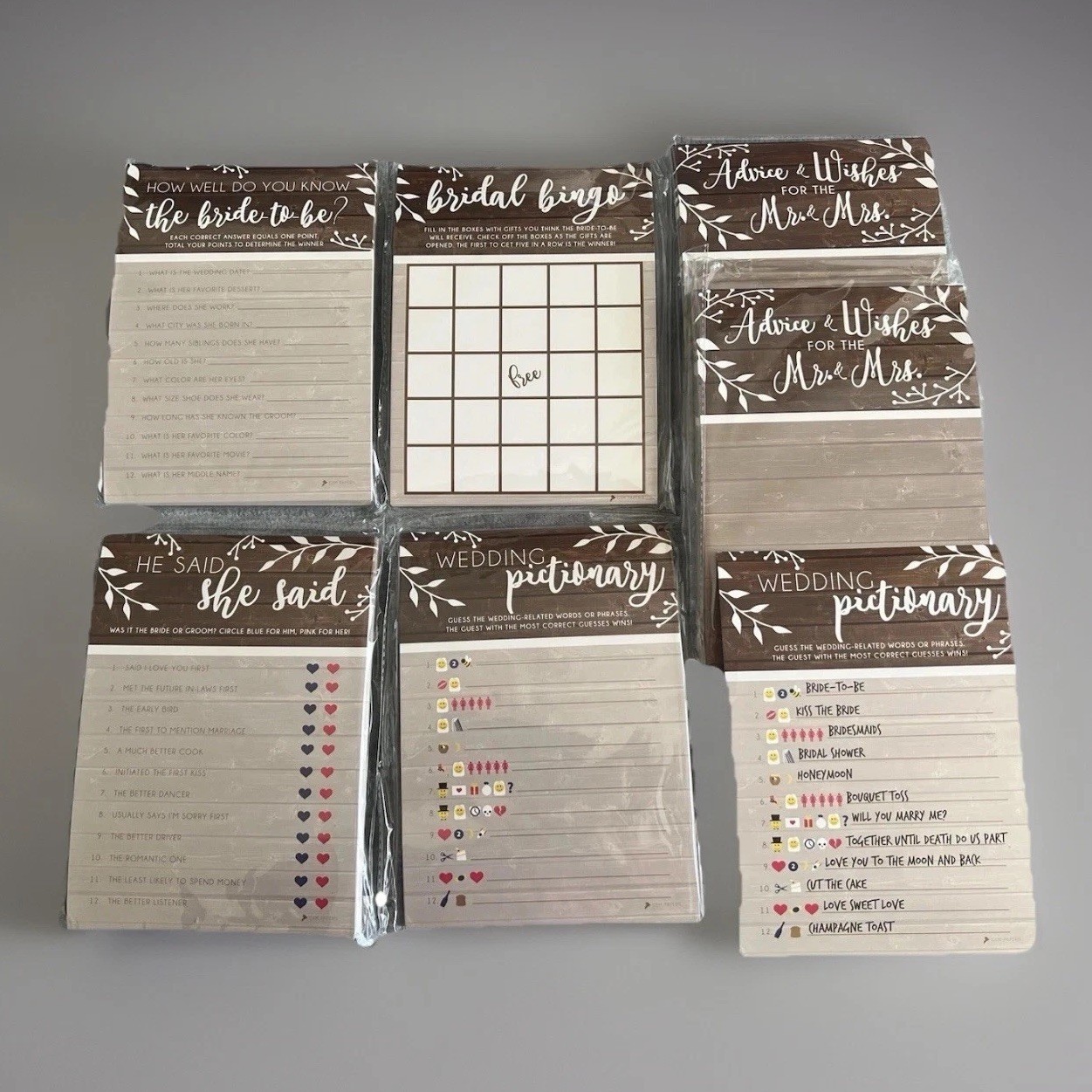 Bridal Shower Game Packs 5 Different 7x5 Wedding Bride Groom Paper Write In New