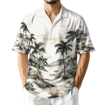 Vintage Coconut Tree Hawaiian Shirt Mens Tropical