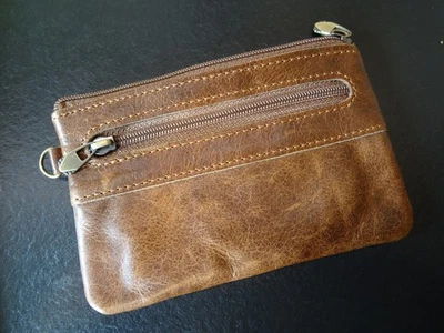 Schlüsselanhänger Täschchen Geldbörse Beutel Etui Leder braun vintage - Bild 1 von 3