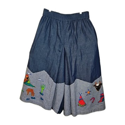 Vtg Southern Image Split Skirt L Blue Chambray Gingham Equestrian Square Dancing