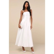 Lulus Modern Adoration Satin Maxi Dress White Beaded Corset Bridal Formal XS New