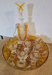 ECHT BLEIKRISTALL DECANTER W/ 4 GLASSES West Germany 24% Lead Crystal 