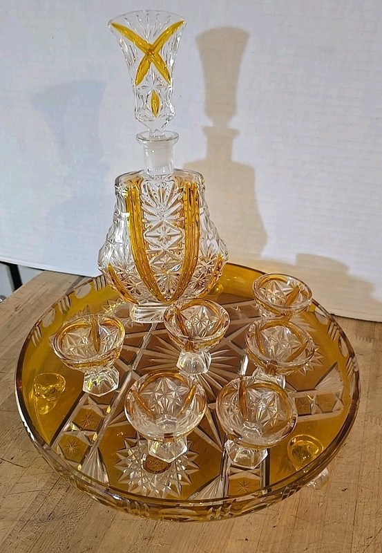 ECHT BLEIKRISTALL DECANTER W/ 4 GLASSES West Germany 24% Lead Crystal 