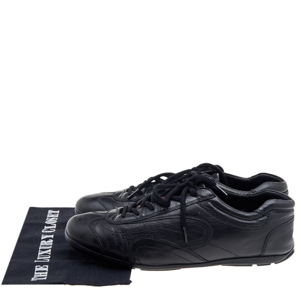 靴 PRADA SPORT Emblem Leather Shoes Black Prada Sport Black Leather Low Top Sneakers Size 43.5 | eBay