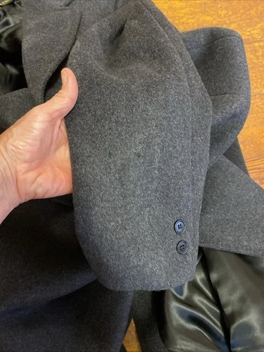 Vintage 70s Gray Wool Cashmere Over Coat Made In Yugoslavia Long Trench 48 Long image 7
