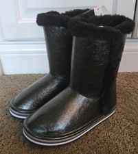 Girls Falls Creek MILLIE Shiny Black Boots Size 11 13 1 2 3 4 Fur Lining NWT