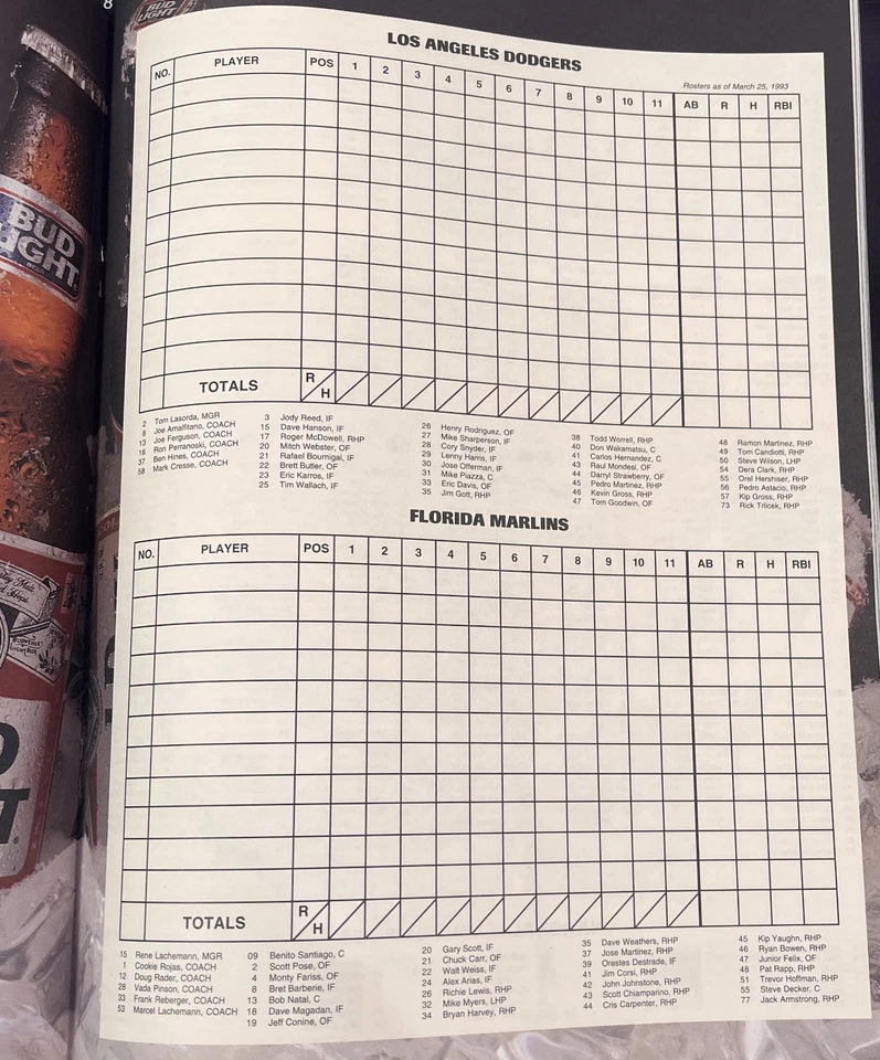 1993 Opening Day Inaugural Game Miami Marlins vs. LA Dodgers Program - Unscored - Image 3 of 4