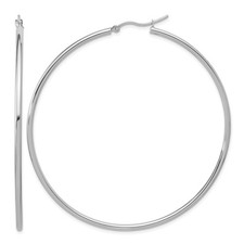 14k White Gold Polished 2x65mm Polished Hoop Earrings L-65 mm, W-65 mm 3.55gm