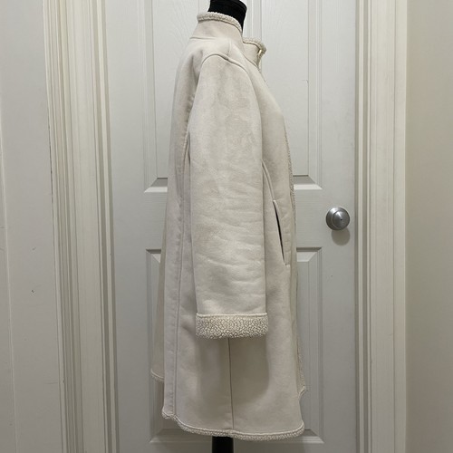 LL Bean Sherpa Lined Faux Suede White Shearling Jacket Women’s Petite Large - Picture 3 of 11