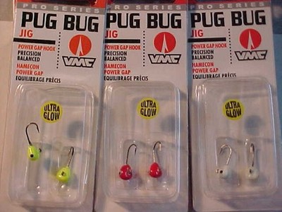 6 NEW vmc PUG BUG 1/32 OZ PANFISHING JIGS SIZE 10 BLUEGILL fishing ice GLOW