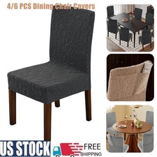 4/6 PCS Dining Chair Slipcover With Storage Pocket Jacquard Chair Covers Stretch